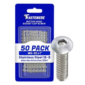 مسامير غطاء مقبس رأس زر Fastenere - 6-32 × 1 (50 حزمة) من الفولاذ المقاوم للصدأ 18-8، خيط كامل، لمسة نهائية ساطعة، مقاومة للتآكل، خيط الآلة، سهلة التركيب مع محرك مقبس Allen in Kuwait