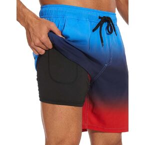 Mens Swim Trunks with Compression Liner 7 inch Inseam Quick Dry 2 in 1 Beach Board Shorts with Pockets S-3XL in Saudi Arabia