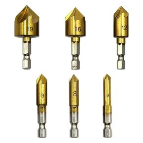 3/6Pcs Hexagonal Handle Five Edge Chamfering Knife Countersunk Drill 6-19mm(3pc 12-19Chamfer) in Kuwait
