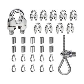 30 Pcs 1/4 Inch M6 Stainless Steel Wire Rope Clip Clamp, 10 for Each of The 3 Styles - Wire Rope Cable Clamp & Crimped Ring Sleeve & Thimble for 1/8"-1/4" Diameter Rigging Tent Rope Guardrail System in Kuwait