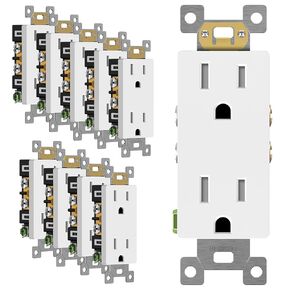 ENERLITES 10 Pack White Decorator Receptacle with Screwless Wall Plate, Standard Electrical Wall Outlet, 15A 125V, Self-Grounding, 2-Pole, 3-Wire, 5-15R, UL Listed, 61502-TR-WSID, Tamper Resistant in Kuwait