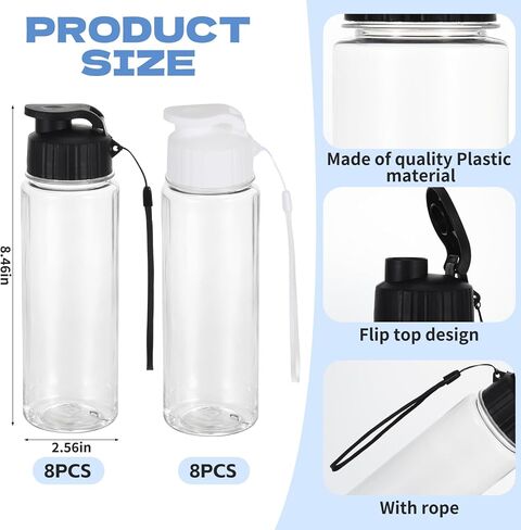 16 عبوة من زجاجات المياه البلاستيكية مع حزام مقبض، زجاجات مياه رياضية سعة 17 أونصة، أكواب شرب قابلة لإعادة الاستخدام، خفيفة الوزن ومضادة للتسرب، زجاجة علوية قابلة للطي للبالغين في صالة الألعاب الرياضية واللياقة البدنية (أبيض وأسود) in Kuwait