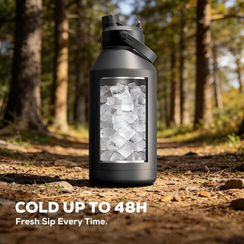 POWCAN 64 oz Insulated Water Bottle for Sports: 2-in-1 Straw & Spout Lid, Leakproof, Carrier Bag, Shoulder Strap, Keep Cold 48H, BPA-Free, Half Gallon Metal Water Jug for Gym, Travel, Gift (Midnight) in Saudi Arabia