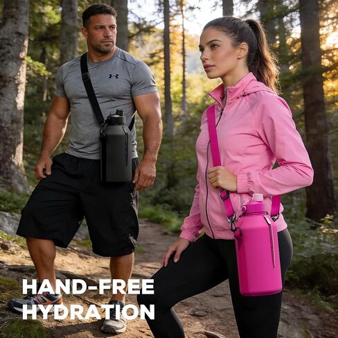 POWCAN 64 oz Insulated Water Bottle for Sports: 2-in-1 Straw & Spout Lid, Leakproof, Carrier Bag, Shoulder Strap, Keep Cold 48H, BPA-Free, Half Gallon Metal Water Jug for Gym, Travel, Gift (Midnight) in Saudi Arabia