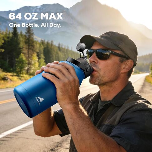 POWCAN 64 oz Insulated Water Bottle for Sports: 2-in-1 Straw & Spout Lid, Leakproof, Carrier Bag, Shoulder Strap, Keep Cold 48H, BPA-Free, Half Gallon Metal Water Jug for Gym, Travel, Gift (Midnight) in Saudi Arabia