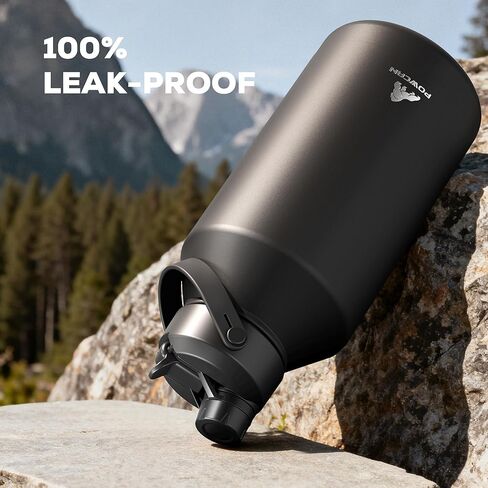 POWCAN 64 oz Insulated Water Bottle for Sports: 2-in-1 Straw & Spout Lid, Leakproof, Carrier Bag, Shoulder Strap, Keep Cold 48H, BPA-Free, Half Gallon Metal Water Jug for Gym, Travel, Gift (Midnight) in Saudi Arabia
