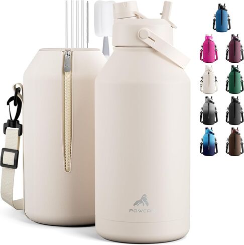 POWCAN 64 oz Insulated Water Bottle for Sports: 2-in-1 Straw & Spout Lid, Leakproof, Carrier Bag, Shoulder Strap, Keep Cold 48H, BPA-Free, Half Gallon Metal Water Jug for Gym, Travel, Gift (Midnight) in Saudi Arabia