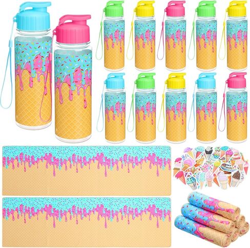 74 Pack Baseball Ice Cream Drip Party Favor Bulk 12 Pcs 17 oz Ice Cream Drip Water Bottles 12 Pcs 40"x12" Baseball Cooling Towels 50 DIY Stickers for Sport Fan Team Gift in Saudi Arabia