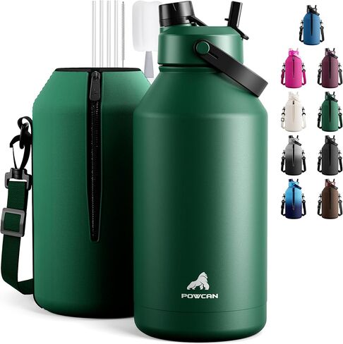 POWCAN 64 oz Insulated Water Bottle for Sports: 2-in-1 Straw & Spout Lid, Leakproof, Carrier Bag, Shoulder Strap, Keep Cold 48H, BPA-Free, Half Gallon Metal Water Jug for Gym, Travel, Gift (Midnight) in Saudi Arabia
