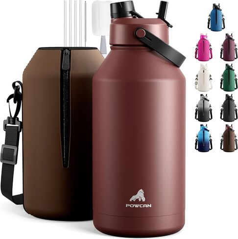 POWCAN 64 oz Insulated Water Bottle for Sports: 2-in-1 Straw & Spout Lid, Leakproof, Carrier Bag, Shoulder Strap, Keep Cold 48H, BPA-Free, Half Gallon Metal Water Jug for Gym, Travel, Gift (Midnight) in Saudi Arabia