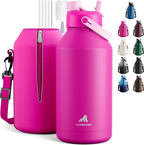 POWCAN 64 oz Insulated Water Bottle for Sports: 2-in-1 Straw & Spout Lid, Leakproof, Carrier Bag, Shoulder Strap, Keep Cold 48H, BPA-Free, Half Gallon Metal Water Jug for Gym, Travel, Gift (Midnight) in Saudi Arabia