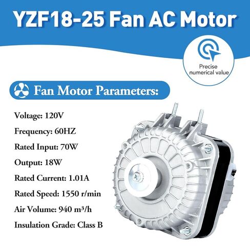 YZF18-25 Fan AC Motor 120V 60Hz 18W 1550RPM Replace W0301905 YZF6-13 YZF10-20 4 Pole Shaded Pole Condenser Motor for Refrigerator Freezer Radiator Evaporator Small Ventilation Equipment in Saudi Arabia
