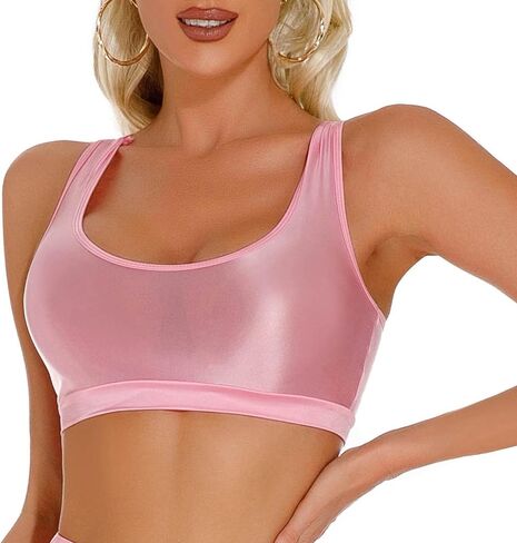 FEOYA Women Shiny Sports Bra Oil Glossy Crop Tank Top Seamless Racerback Bras for Workout Club Party in Saudi Arabia