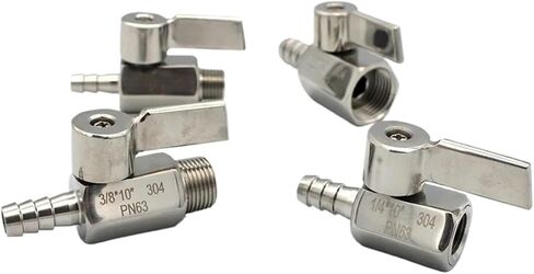 304 Stainless Steel 1/8 1/4 3/8 1/2" 7/8/mm Hose Barb mini Sanitary Ball Valve Homemade Pipe Fittings with Stainless Steel Handle(1/8",Female_7MM Barb) in Kuwait