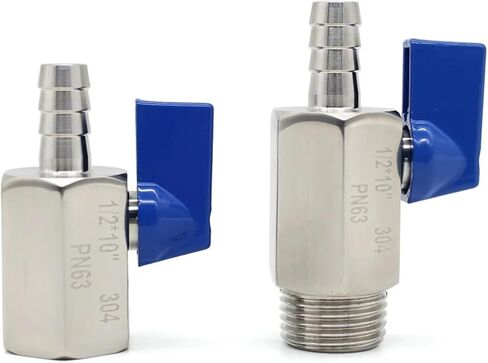 1PCS mini Ball Valve 1/8 1/4 3/8 1/2 to 7mm 10mm 8mm 12mm Pipe Tower Adapter Internal Thread External Thread 304 Two-Way Ball Valve(1/2",7MM_Male) in Kuwait