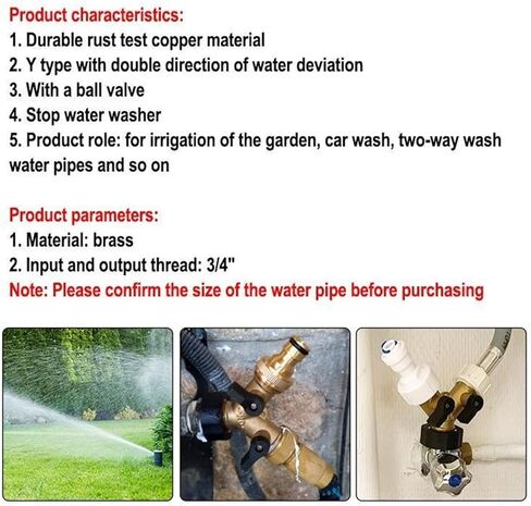 Brass Y-Type Ball Valve Two Way Water Splitter Garden Hose Connector Ball Valve Separator Splitter Adapter in Kuwait