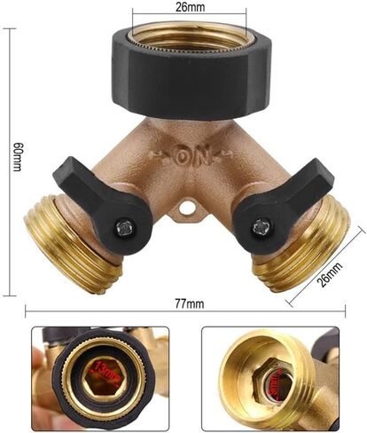 Brass Y-Type Ball Valve Two Way Water Splitter Garden Hose Connector Ball Valve Separator Splitter Adapter in Kuwait