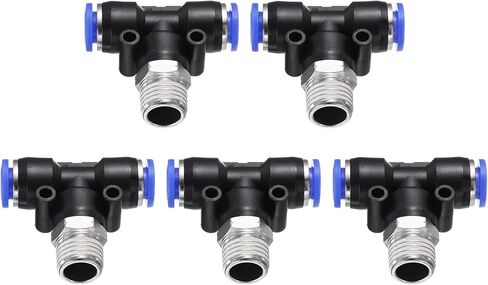 HARFINGTON 5pcs Air Line Fitting 8mm Tube OD x NPT 1/4 Thread PT4-U Pneumatic Male Branch Tee Quick Push to Connect Brass Air Line Hose for Industry Air System in Saudi Arabia