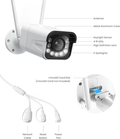 كاميرا أمان REOLINK 4K خارجية، Wi-Fi 6، تكبير بصري 5X، رؤية ليلية ملونة بدقة 8 ميجابكسل، اكتشاف الإنسان/المركبة/الحيوان، حماية المحيط، مقاومة للماء IP67، صوت ثنائي الاتجاه، عرض عن بعد، RP-WCB8MZ in Saudi Arabia
