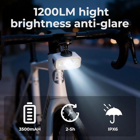 ROCKBROS 1200Lm Bike Headlight, Super Bright USB C Rechargeable Bike Lights for Night Riding, IPX6 Waterproof Front Light with High Low Beam for Road and Mountain Cycling in Saudi Arabia