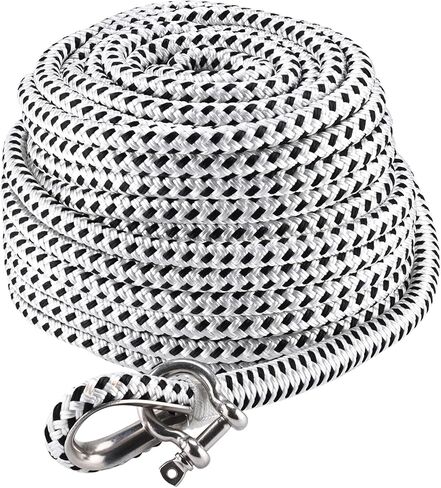 NovelBee 1/2in x 100ft Boat Anchor Rope,Double Braid Nylon Anchor Line with Stainless Steel Thimble and Shackle,Heavy Duty Nylon Rope for Boat,Towing,Docking,Mooring (Black) in Saudi Arabia