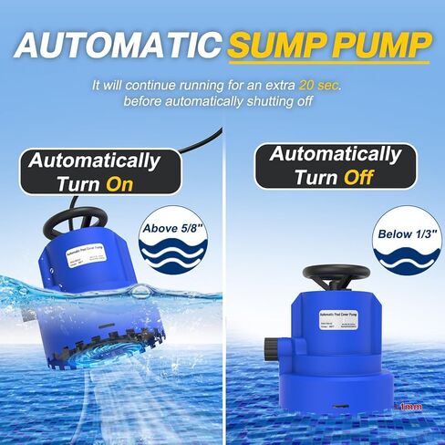 AgiiMan Automatic Submersible Water Pump - 1HP 5000GPH Pool Cover Pump with 33ft Power Cord for Pool Draining, Pond Pump Removal for Pool, Hot Tubs, Rooftops, Water Beds in Kuwait