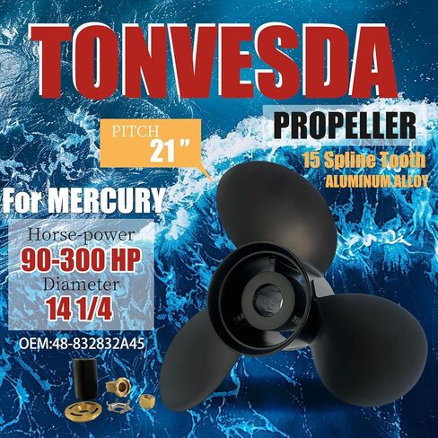 Upgrade OEM 14 1/4x21 Aluminum Boat Outboard Propeller for Mercury Engines 90HP 135HP 175HP 220HP 225HP 250HP 300HP,15 Spline Tooth,RH in Saudi Arabia