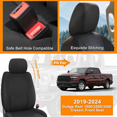 Front and Rear Seat Covers Compatible with 2019-2024 Dodge Ram 1500/2500/3500, Heavy Duty Neoprene Fabric in Kuwait