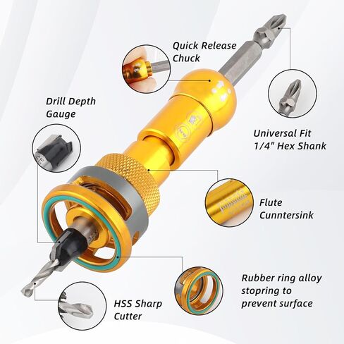 6Pcs Countersink Drill Bits Set with Depth Stop (1/8" 9/64" 5/32"+3/8" 82° Counter Bore,11/64" 3/16"+1/2" 82° Bore), Quick Change Hex Shank Countersink Drill with Phillips Bit for Woodworking Plastic in Kuwait