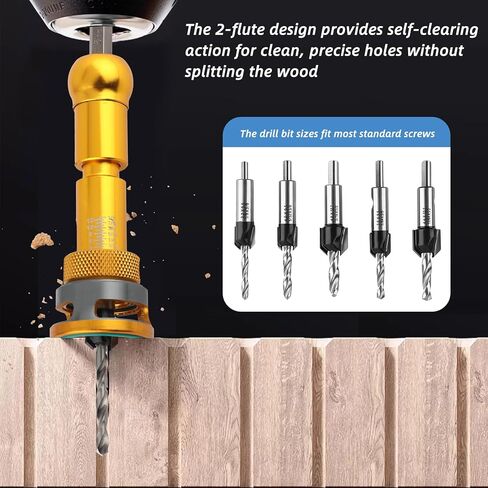 6Pcs Countersink Drill Bits Set with Depth Stop (1/8" 9/64" 5/32"+3/8" 82° Counter Bore,11/64" 3/16"+1/2" 82° Bore), Quick Change Hex Shank Countersink Drill with Phillips Bit for Woodworking Plastic in Kuwait