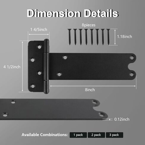 مفصلات أبواب مقاس 8 بوصات، مفصلات بوابة شديدة التحمل بسعة 300 رطل، 6 مفصلات بوابة سقيفة على شكل حرف T، مفصلات سوداء غير لامعة، باب الحظيرة، أبواب سقيفة، مقاومة للصدأ، متينة (8 بوصات - 6 قطع - أسود غير لامع) - في انتظار الحصول على براءة اختراع in Kuwait