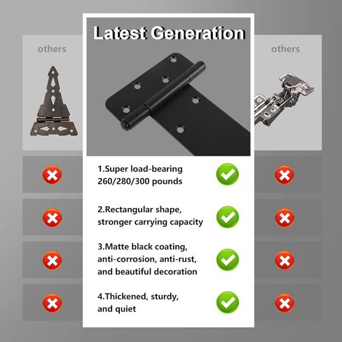 مفصلات أبواب مقاس 8 بوصات، مفصلات بوابة شديدة التحمل بسعة 300 رطل، 6 مفصلات بوابة سقيفة على شكل حرف T، مفصلات سوداء غير لامعة، باب الحظيرة، أبواب سقيفة، مقاومة للصدأ، متينة (8 بوصات - 6 قطع - أسود غير لامع) - في انتظار الحصول على براءة اختراع in Kuwait