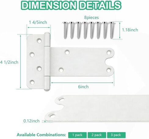 6 inch Gate Hinges,280 Lbs Capacity, Matte White Hinges,4 Pack Heavy Duty Door Hinge, T-Strap Shed Gate Hinges,Hardware for Wooden Fences, Barn Door Hinge (6 in - 4 Pack - U)-Patent Pending in Saudi Arabia