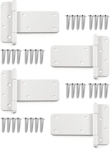 6 inch Gate Hinges,280 Lbs Capacity, Matte White Hinges,4 Pack Heavy Duty Door Hinge, T-Strap Shed Gate Hinges,Hardware for Wooden Fences, Barn Door Hinge (6 in - 4 Pack - U)-Patent Pending in Saudi Arabia