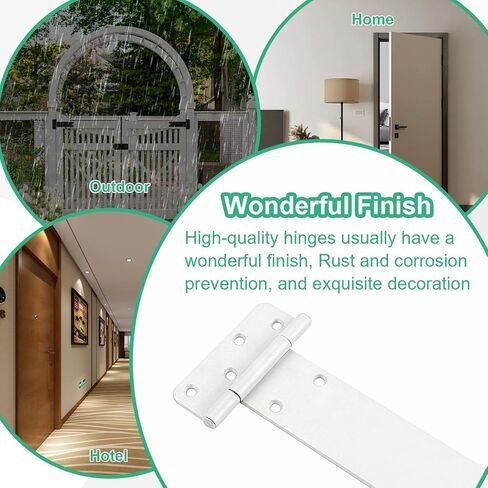6 inch Gate Hinges,280 Lbs Capacity, Matte White Hinges,4 Pack Heavy Duty Door Hinge, T-Strap Shed Gate Hinges,Hardware for Wooden Fences, Barn Door Hinge (6 in - 4 Pack - U)-Patent Pending in Saudi Arabia