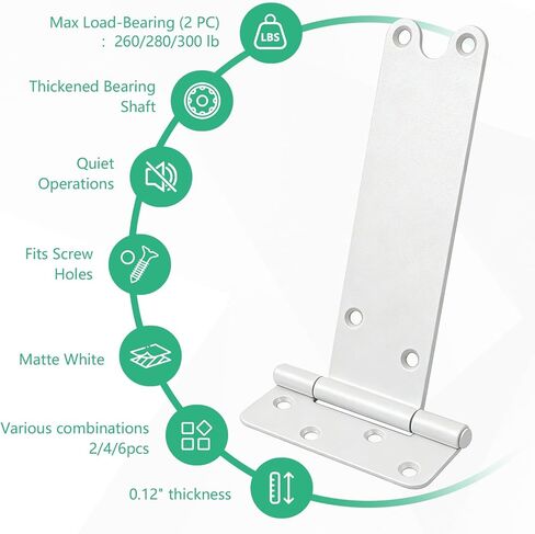 6 inch Gate Hinges,280 Lbs Capacity, Matte White Hinges,4 Pack Heavy Duty Door Hinge, T-Strap Shed Gate Hinges,Hardware for Wooden Fences, Barn Door Hinge (6 in - 4 Pack - U)-Patent Pending in Saudi Arabia