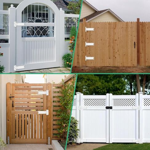 6 inch Gate Hinges,280 Lbs Capacity, Matte White Hinges,4 Pack Heavy Duty Door Hinge, T-Strap Shed Gate Hinges,Hardware for Wooden Fences, Barn Door Hinge (6 in - 4 Pack - U)-Patent Pending in Saudi Arabia