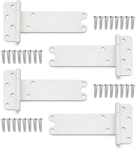 6 inch Gate Hinges,280 Lbs Capacity, Matte White Hinges,4 Pack Heavy Duty Door Hinge, T-Strap Shed Gate Hinges,Hardware for Wooden Fences, Barn Door Hinge (6 in - 4 Pack - U)-Patent Pending in Saudi Arabia