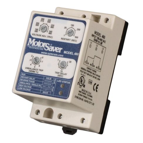 SymCom MotorSaver 3-Phase Voltage Monitor, Model 460-15, 190-480V, Motor Control Via 2 Normally Open Contactors, DIN Rail Mount in Saudi Arabia