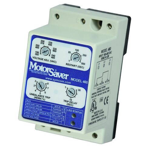 SymCom MotorSaver 3-Phase Voltage Monitor, Model 460-15, 190-480V, Motor Control Via 2 Normally Open Contactors, DIN Rail Mount in Saudi Arabia