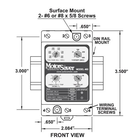 SymCom MotorSaver 3-Phase Voltage Monitor, Model 460-15, 190-480V, Motor Control Via 2 Normally Open Contactors, DIN Rail Mount in Saudi Arabia