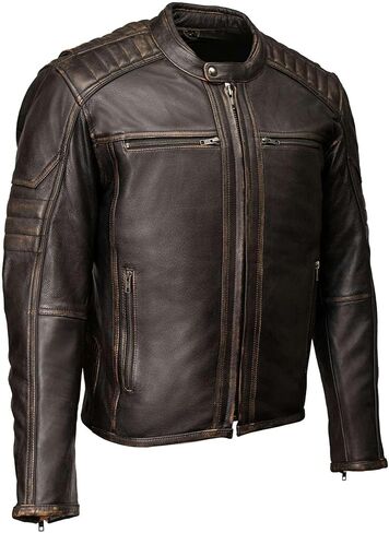 MILWAUKEE MOTORCYCLE CLOTHING CO. جاكيت ركوب الخيل من الجلد الفاخر باللون البني الكلاسيكي للرجال MMC10004 in Kuwait