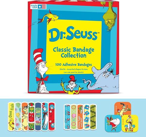 ضمادات دكتور سوس، 3 أحجام متنوعة 100 قيراط | ضمادات لاصقة مرنة للجروح البسيطة والخدوش والحروق. ارتداء مثل الملصقات. فكرة هدية عظيمة للأطفال. in Kuwait