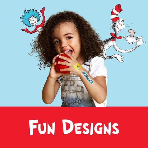 ضمادات دكتور سوس، 3 أحجام متنوعة 100 قيراط | ضمادات لاصقة مرنة للجروح البسيطة والخدوش والحروق. ارتداء مثل الملصقات. فكرة هدية عظيمة للأطفال. in Kuwait