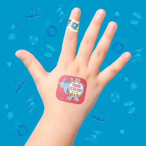 ضمادات دكتور سوس، 3 أحجام متنوعة 100 قيراط | ضمادات لاصقة مرنة للجروح البسيطة والخدوش والحروق. ارتداء مثل الملصقات. فكرة هدية عظيمة للأطفال. in Kuwait