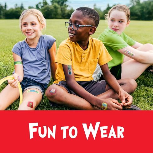 ضمادات دكتور سوس، 3 أحجام متنوعة 100 قيراط | ضمادات لاصقة مرنة للجروح البسيطة والخدوش والحروق. ارتداء مثل الملصقات. فكرة هدية عظيمة للأطفال. in Kuwait