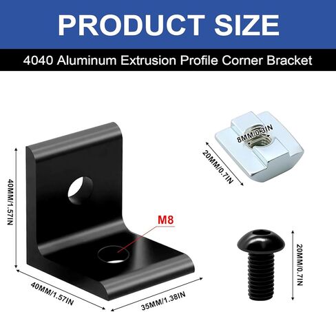 12 Pack 4040 Corner Bracket Connector 40 Series Aluminum Extrusion Profile Accessories Hardware, 90 Degree Angle Bracket for 40x40 Extruded Aluminum Black in Saudi Arabia