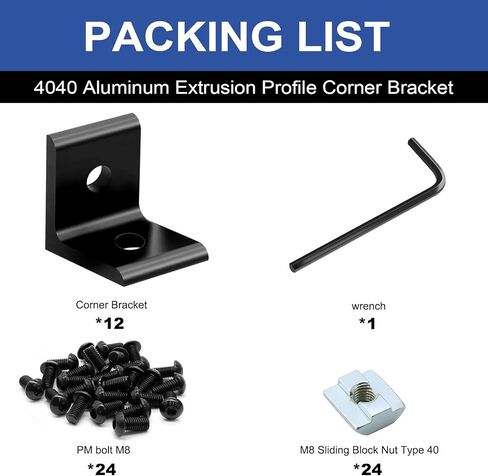 12 Pack 4040 Corner Bracket Connector 40 Series Aluminum Extrusion Profile Accessories Hardware, 90 Degree Angle Bracket for 40x40 Extruded Aluminum Black in Saudi Arabia