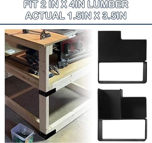 مجموعة أقواس منضدة العمل، 4 قطع دعامة زاوية لطاولة العمل شديدة التحمل للخشب 2 × 4 (1.5 بوصة × 3.5 بوصة فعليًا)، دعامات زاوية قائمة ثلاثية الاتجاهات لطاولة العمل المخصصة DIY in Kuwait