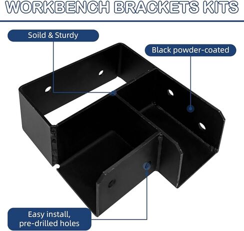 مجموعة أقواس منضدة العمل، 4 قطع دعامة زاوية لطاولة العمل شديدة التحمل للخشب 2 × 4 (1.5 بوصة × 3.5 بوصة فعليًا)، دعامات زاوية قائمة ثلاثية الاتجاهات لطاولة العمل المخصصة DIY in Kuwait